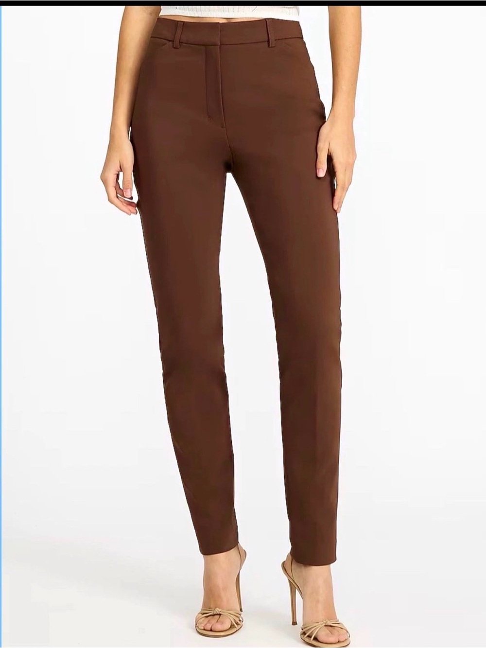 Express Stretch High Rise Skinny Dress Pants Brown Solid Flat Front Women 2R/2R
